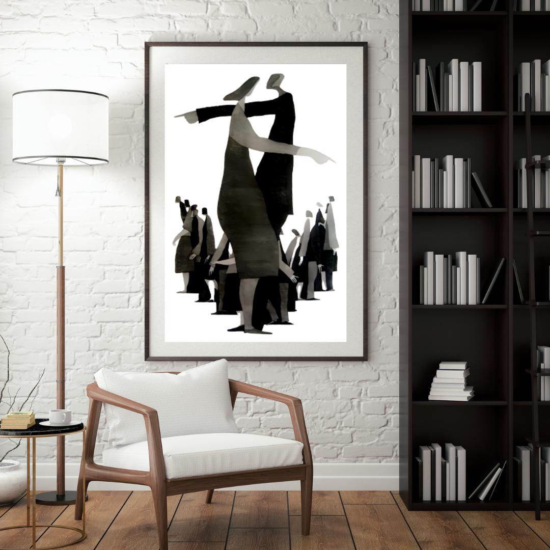 Abstract Figurative Art Print | Modern Black and White Group Composition | Minimalist Contemporary Wall Decor - Social Canvas