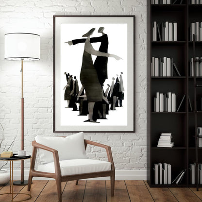 Abstract Figurative Art Print | Modern Black and White Group Composition | Minimalist Contemporary Wall Decor - Social Canvas