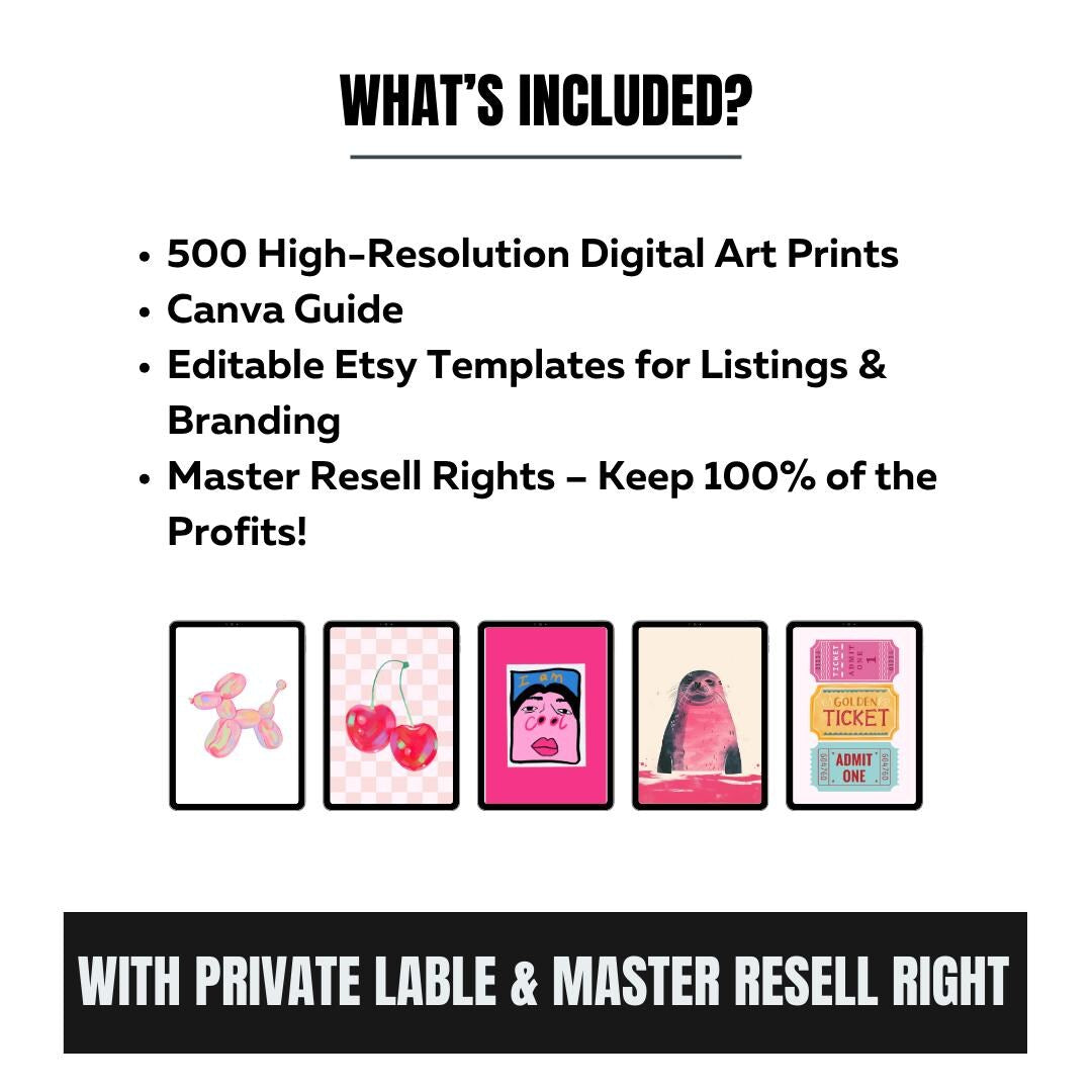 MRR Etsy Starter Kit | 500 Digital Art Prints | Passive Income Etsy Business | Faceless Marketing Guide | Digital Download - Social Canvas