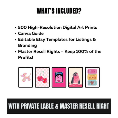 MRR Etsy Starter Kit | 500 Digital Art Prints | Passive Income Etsy Business | Faceless Marketing Guide | Digital Download - Social Canvas