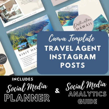 Travel Agent Social Media Canva Templates | Marketing Kit for Travel Agencies and Bloggers | Social Media Planner, Analytics Guide - Social Canvas