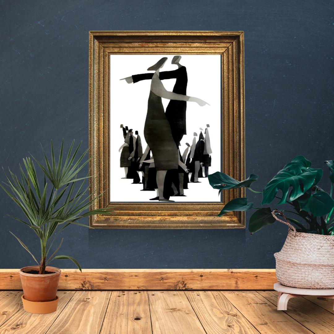 Abstract Figurative Art Print | Modern Black and White Group Composition | Minimalist Contemporary Wall Decor - Social Canvas