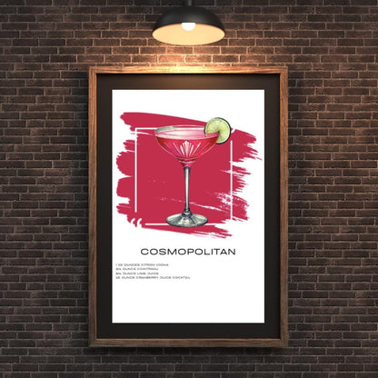 Cosmopolitan Recipe Art Print - Elegant Cocktail Wall Art for Home Bars - Social Canvas