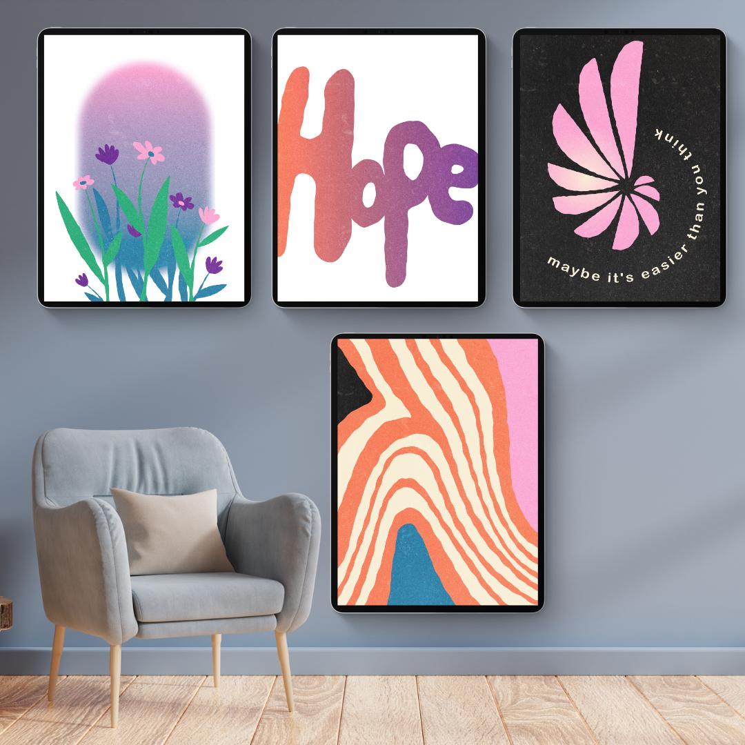 50 Modern Art Prints | Digital Wall Art | Printable Home & Office Decor | Abstract, Boho and Colorful Aesthetic Prints | Instant Download - Social Canvas