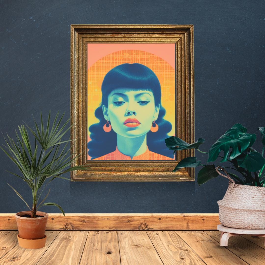 Retro-Inspired Pop Art Portrait - Bold Yellow and Blue Female Illustration - Modern Wall Decor - Social Canvas