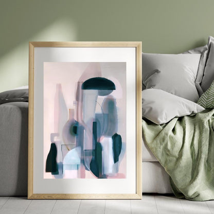 Abstract Still Life Bottles Art Print | Modern Minimalist Pastel Wall Decor | Contemporary Home and Office Artwork - Social Canvas