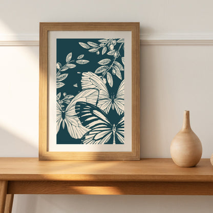 Vintage Botanical Butterfly Illustration – Elegant Green and Cream Art Print - Social Canvas