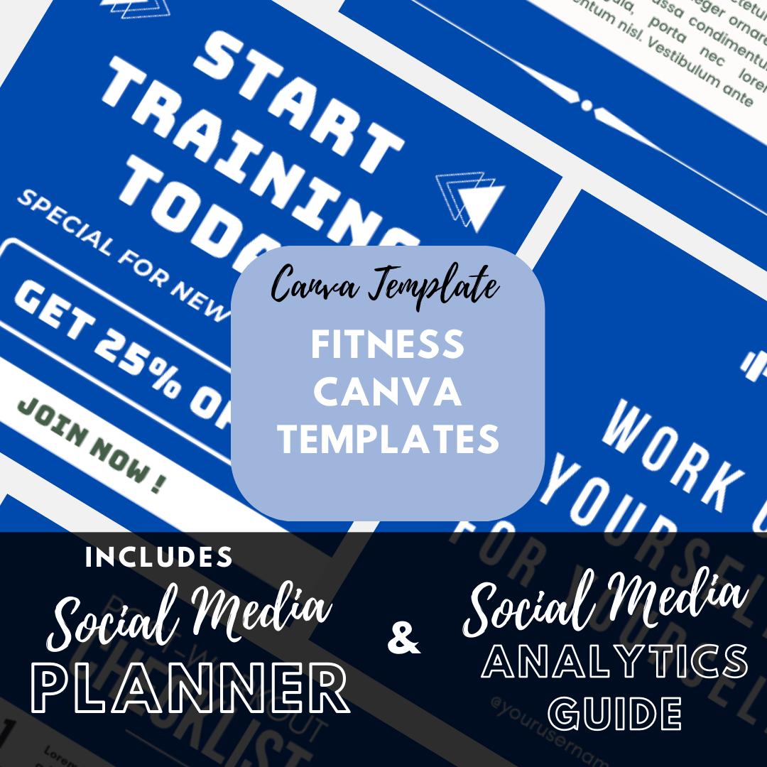 Fitness Canva Templates | Social Media Planner and Analytics Guide | Gym and Workout Social Media Kit | Personal Trainer | Wellness Branding - Social Canvas