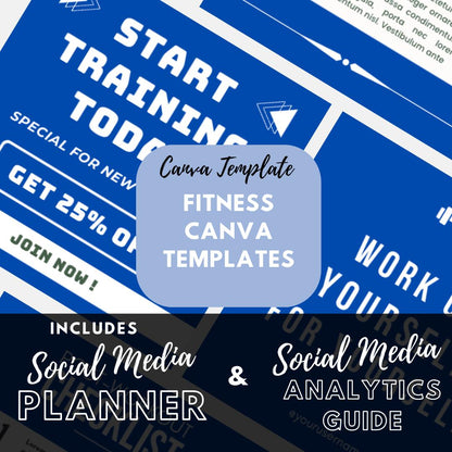 Fitness Canva Templates | Social Media Planner and Analytics Guide | Gym and Workout Social Media Kit | Personal Trainer | Wellness Branding - Social Canvas