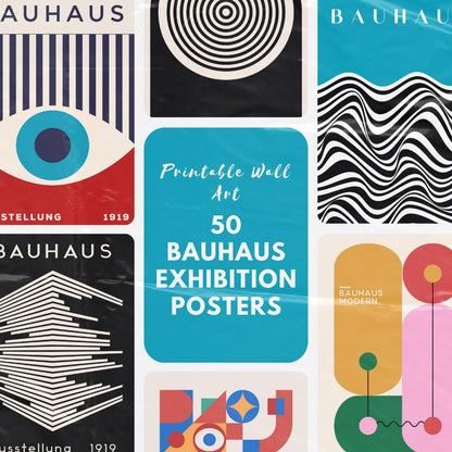 50 Bauhaus Exhibition Posters | Bauhaus Art Prints | 50 Printable Posters Bundle - Social Canvas