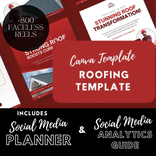 30 Roofing Social Media Templates | Roofing Business | Social Media Planner | Analytics Guide | 800 Faceless Videos - Social Canvas