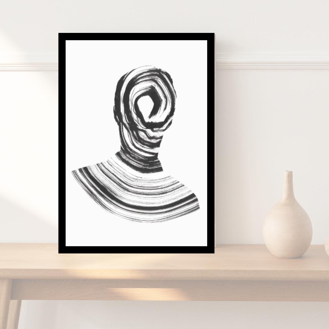 Abstract Black and White Line Art Portrait | Minimalist Modern Wall Art | Contemporary Figurative Art Print for Home Decor - Social Canvas