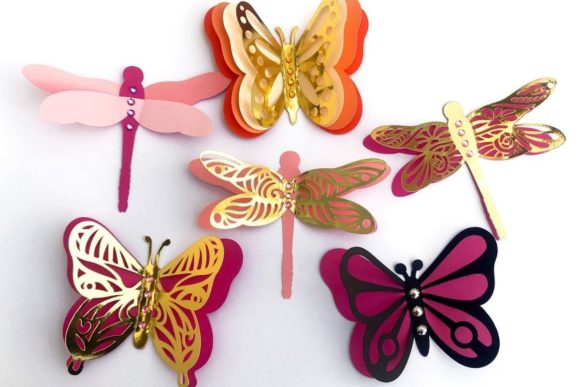 3D Layered Dragonflies and Butterflies - Social Canvas