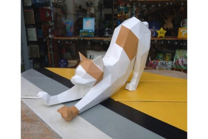 3D Papercraft Stretching Cat - Social Canvas