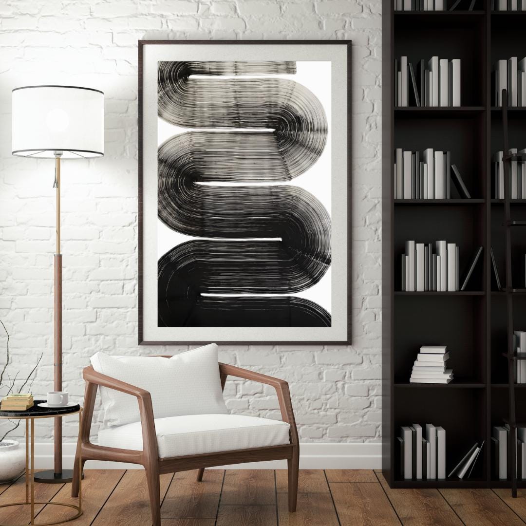 Modern Black and White Abstract Line Art | Minimalist Curved Design Wall Print | Contemporary Monochrome Artwork for Home Decor - Social Canvas