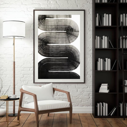Modern Black and White Abstract Line Art | Minimalist Curved Design Wall Print | Contemporary Monochrome Artwork for Home Decor - Social Canvas