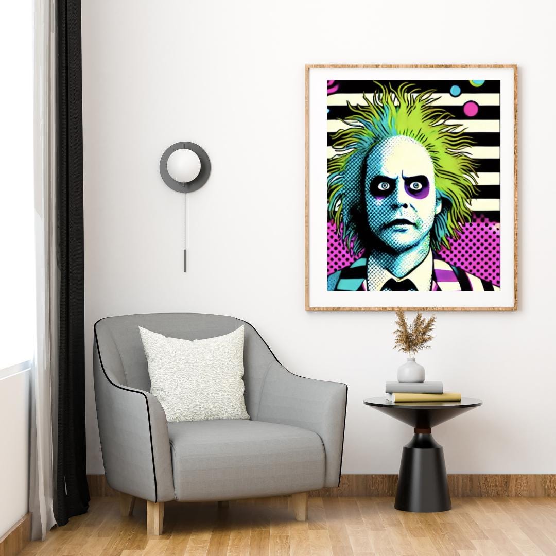 Beetlejuice Style Movie Pop Art Poster - Iconic Movie Character Wall Art Decor - Social Canvas