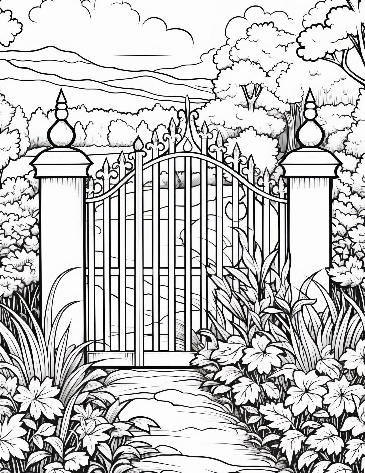 English Garden Coloring Book | 25-Page Canva Template for Relaxation and Mindfulness | Beautiful Floral and Garden-Themed Pages - Social Canvas