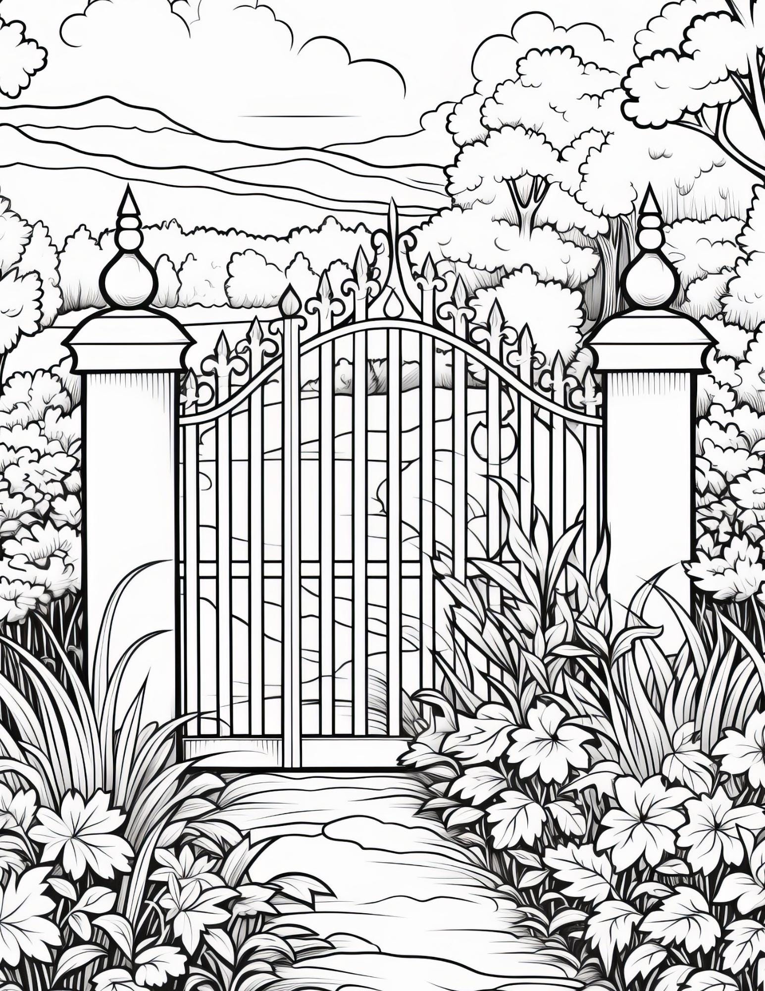 English Garden Coloring Book | 25-Page Canva Template for Relaxation and Mindfulness | Beautiful Floral and Garden-Themed Pages - Social Canvas