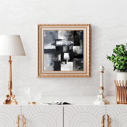 Monochrome Abstract Wall Art Print | Black and White Geometric Art | Modern Minimalist Home Decor | Contemporary Textured Painting - Social Canvas