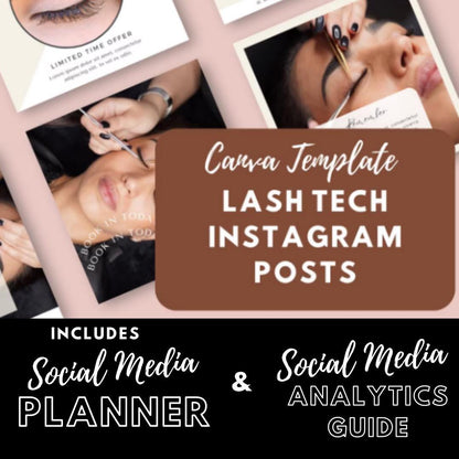 Lash Tech Social Media Canva Templates | Beauty Salon & Eyelash Extension Marketing Kit | Social Media Planner, Analytics Guide - Social Canvas