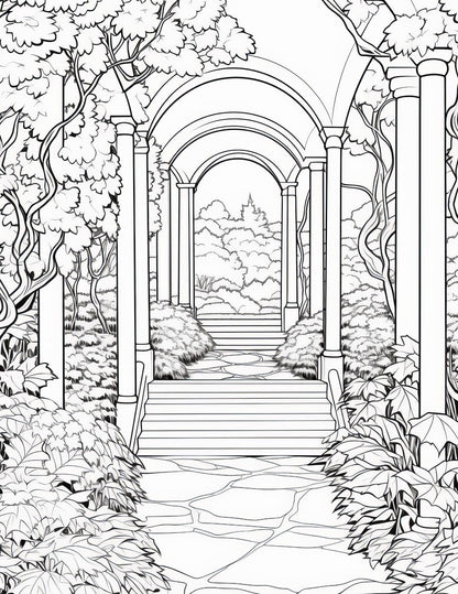 English Garden Coloring Book | 25-Page Canva Template for Relaxation and Mindfulness | Beautiful Floral and Garden-Themed Pages - Social Canvas