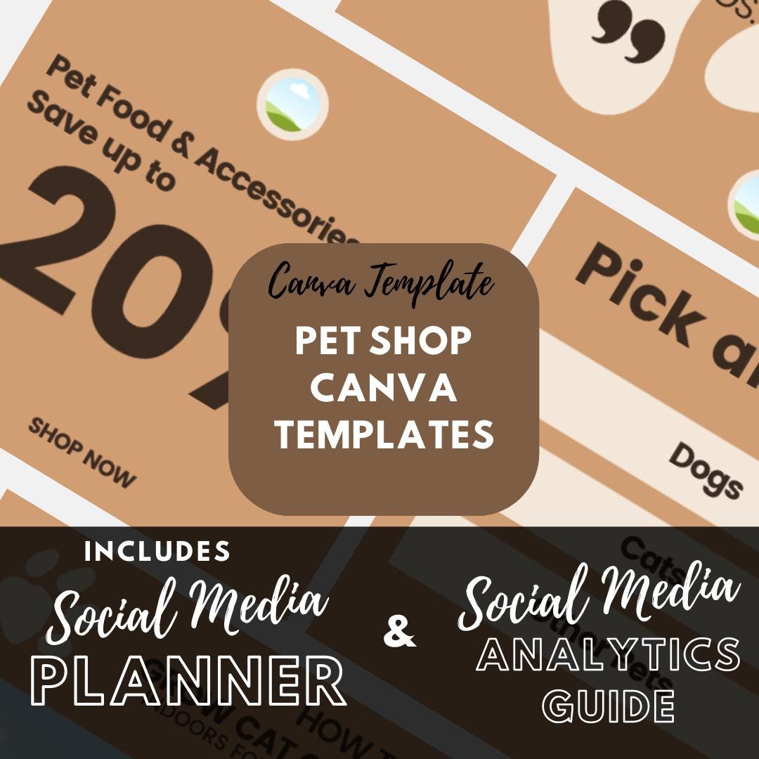 60 Pet Shop Canva Templates | Social Media Planner and Analytics Guide | Pet Stores and Animal Services | Pet Care and Promotion Posts - Social Canvas