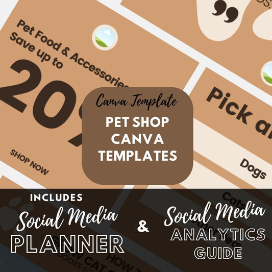 60 Pet Shop Canva Templates | Social Media Planner and Analytics Guide | Pet Stores and Animal Services | Pet Care and Promotion Posts - Social Canvas