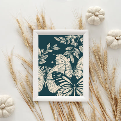 Vintage Botanical Butterfly Illustration – Elegant Green and Cream Art Print - Social Canvas