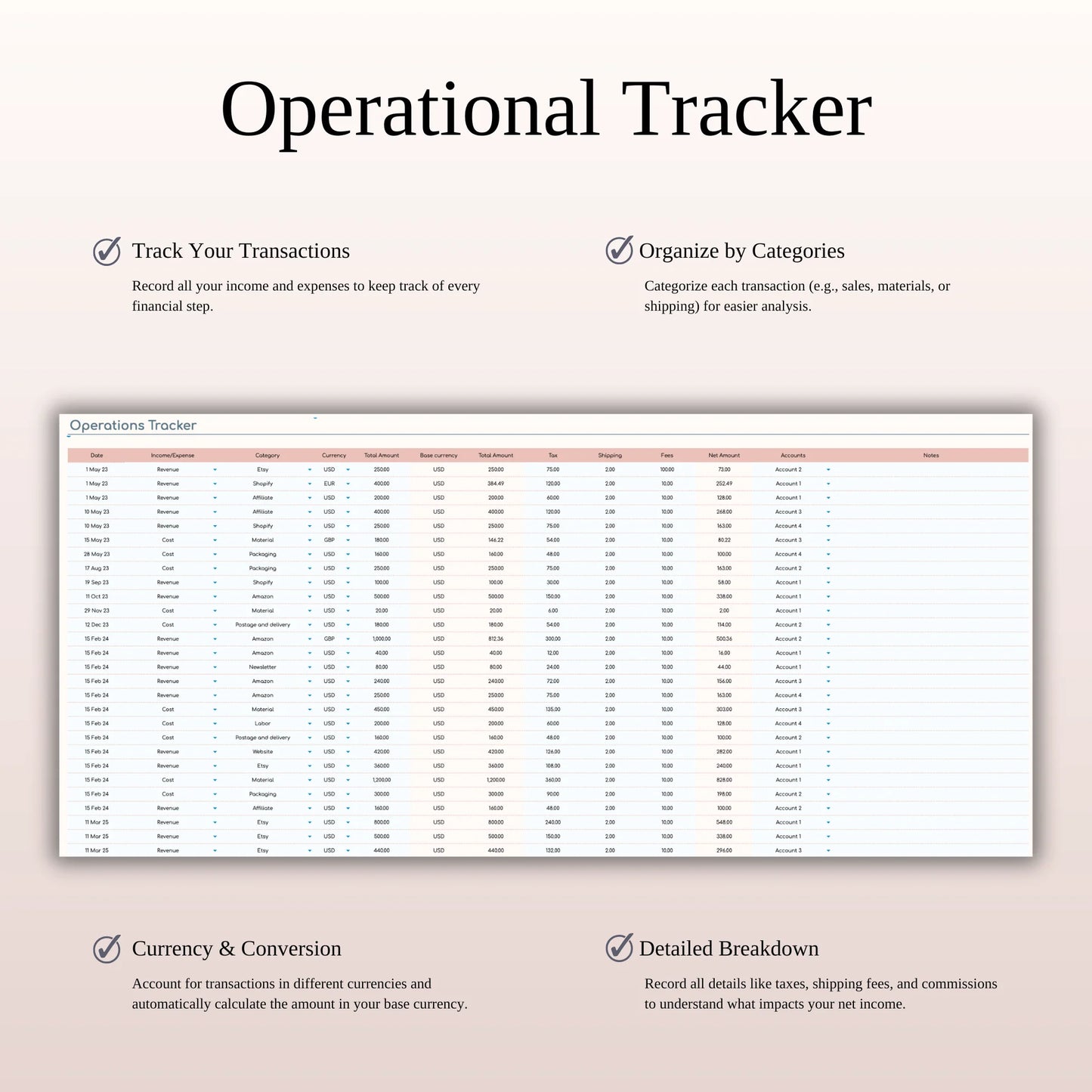 Small Business Bookkeeping Spreadsheet – Excel Template for Income & Expense Tracking (MRR) - Social Canvas