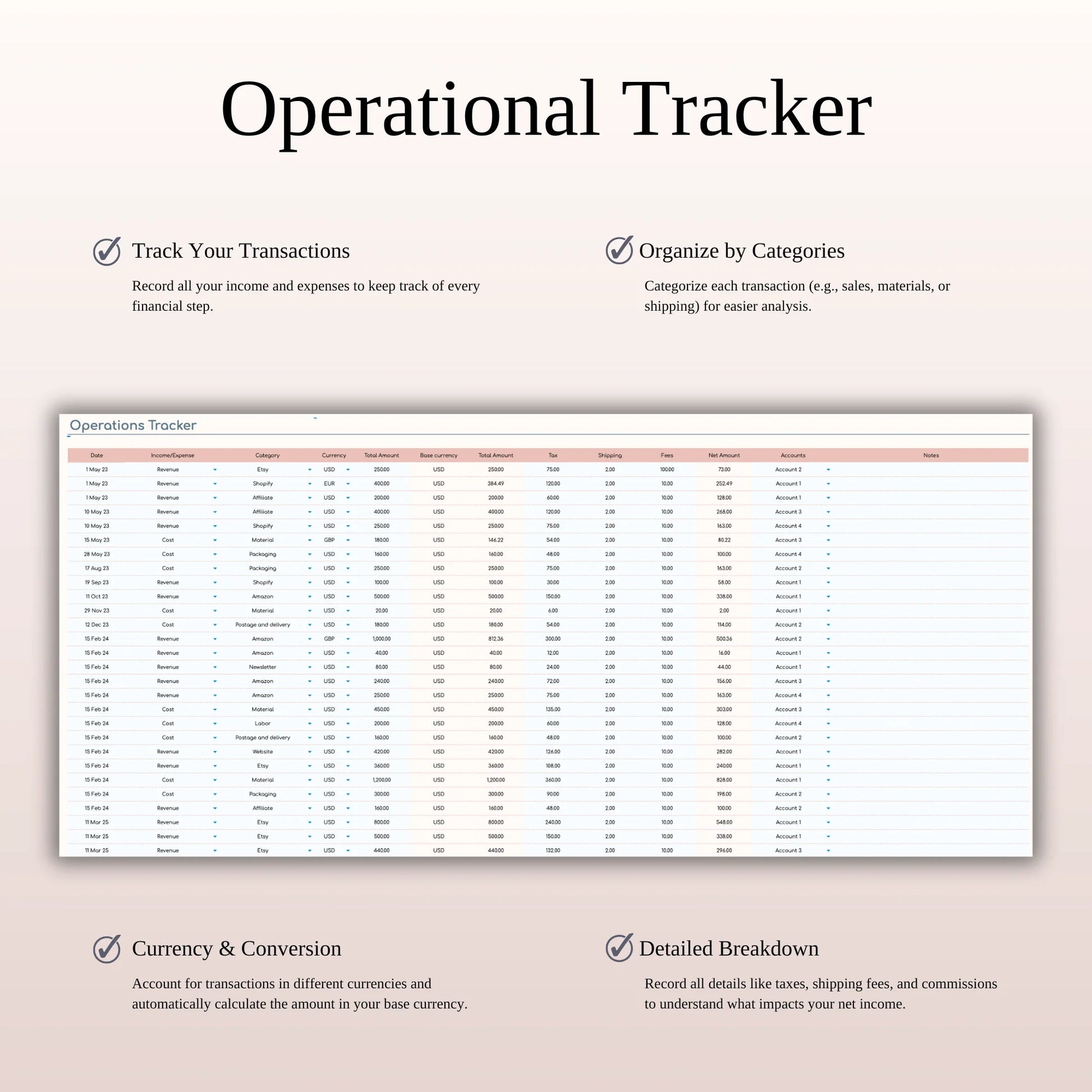 Small Business Bookkeeping Spreadsheet – Excel Template for Income & Expense Tracking (MRR) - Social Canvas