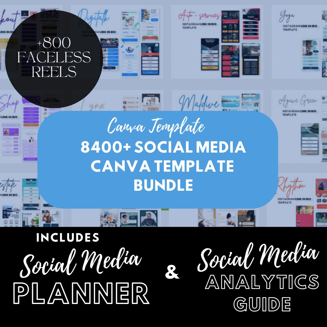 8400+ Social Media Canva Templates + 800 Faceless Reels | Social Media Planner & Analytics Guide | PLR Digital Marketing Bundle - Social Canvas