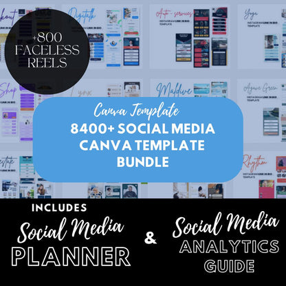 8400+ Social Media Canva Templates + 800 Faceless Reels | Social Media Planner & Analytics Guide | PLR Digital Marketing Bundle - Social Canvas