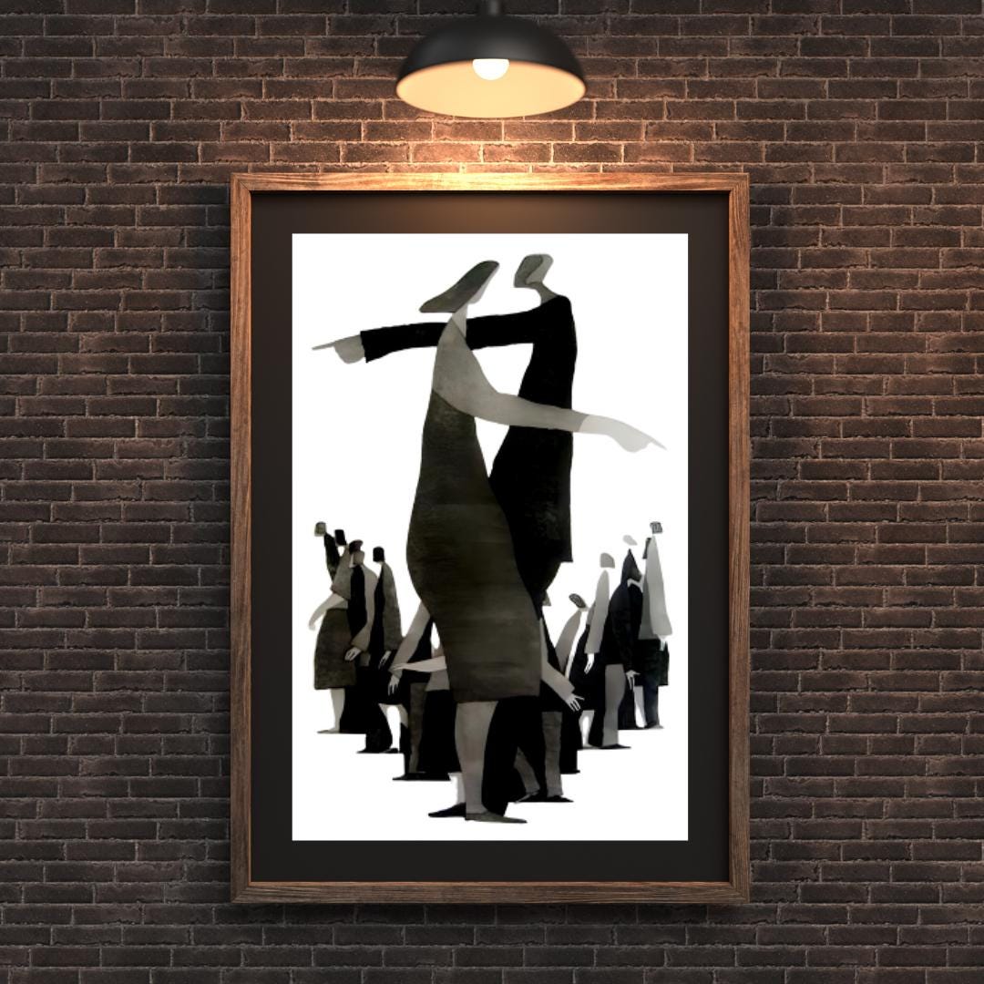 Abstract Figurative Art Print | Modern Black and White Group Composition | Minimalist Contemporary Wall Decor - Social Canvas