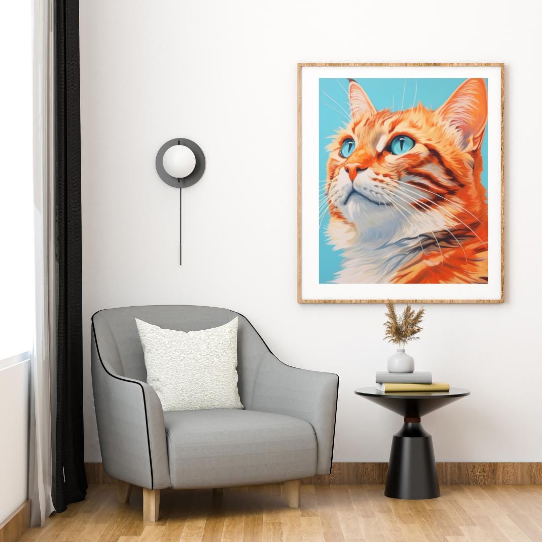 Majestic Orange Tabby Cat Digital Portrait - Vibrant Feline Wall Art - Social Canvas