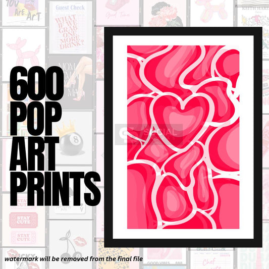 Abstract Heart Pop Art Poster | Art Print Vibrant Pop Art Style | 600 Pop Art Prints Bundle - Social Canvas