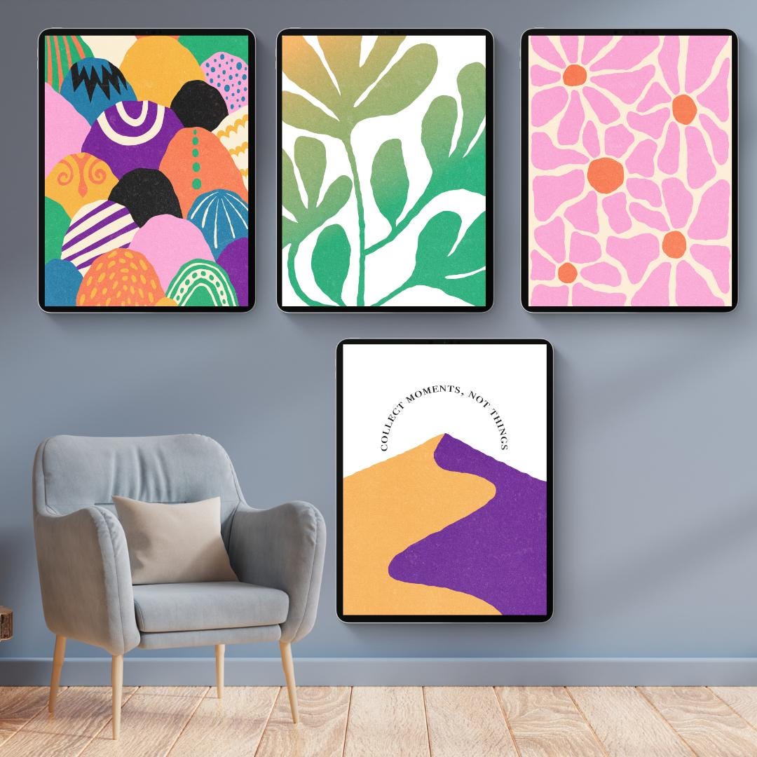 50 Modern Art Prints | Digital Wall Art | Printable Home & Office Decor | Abstract, Boho and Colorful Aesthetic Prints | Instant Download - Social Canvas