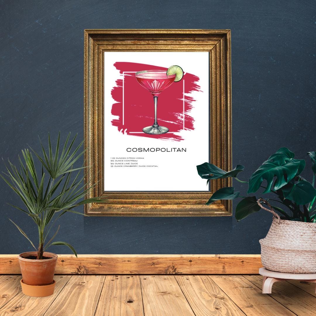 Cosmopolitan Recipe Art Print - Elegant Cocktail Wall Art for Home Bars - Social Canvas
