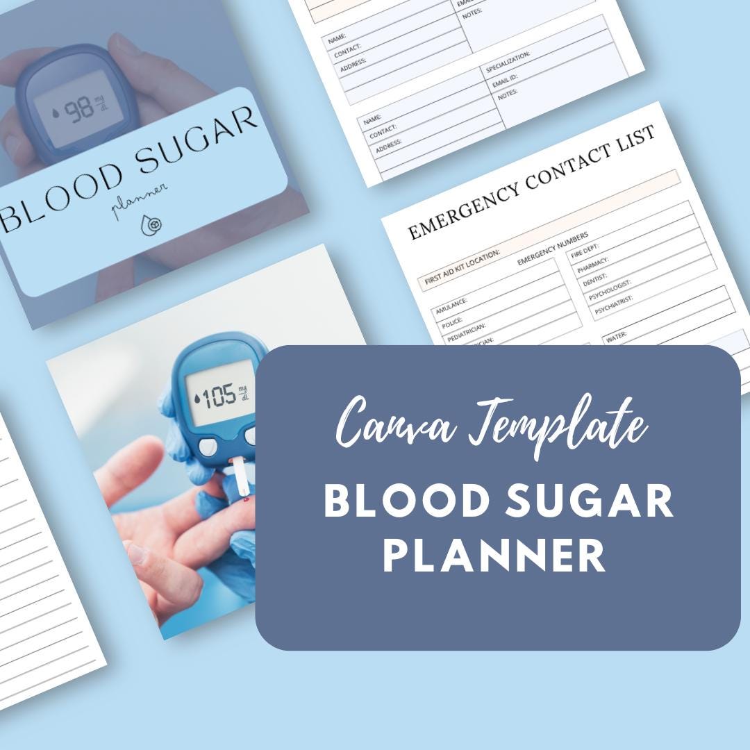 Blood Sugar Planner Canva Template | Printable Diabetes Log | Glucose Tracker and Health Journal | Medication and Meal Log - Social Canvas