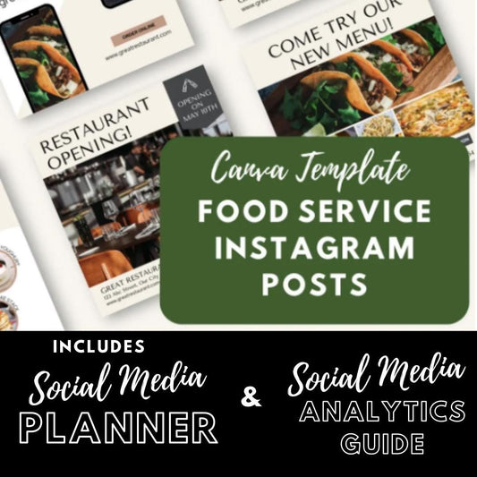 Food Service Social Media Canva Templates | Restaurant, Café & Food Delivery Marketing Kit | Social Media Planner, Analytics Guide - Social Canvas