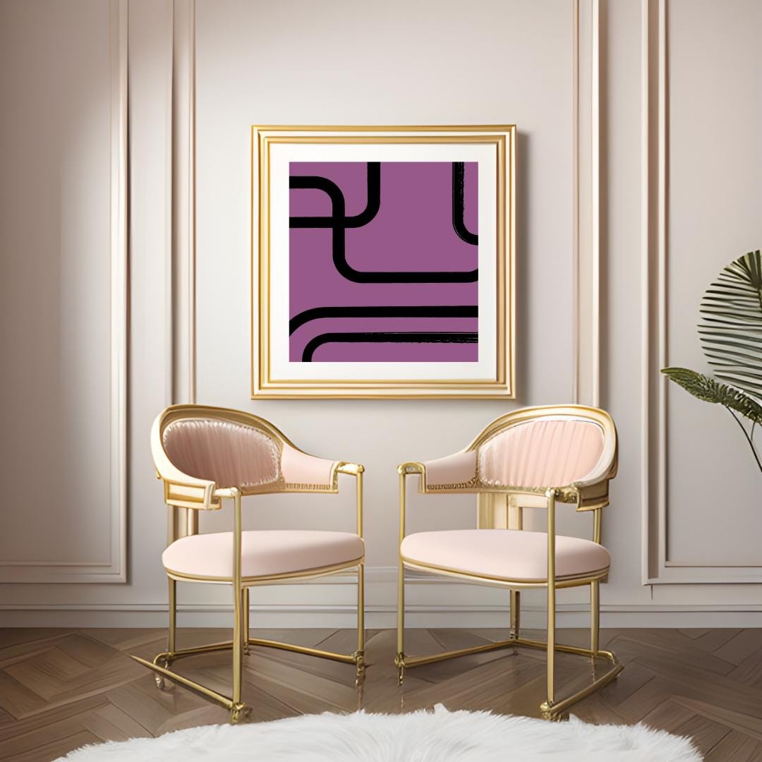 Geometric Abstract Wall Art | Modern Minimalist Purple and Black Design | Mid-Century Inspired Retro Print for Home or Office Decor - Social Canvas