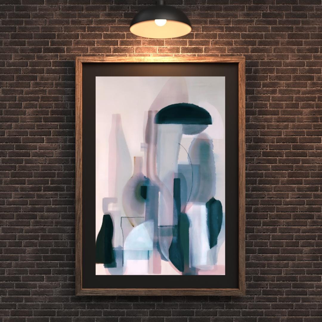 Abstract Still Life Bottles Art Print | Modern Minimalist Pastel Wall Decor | Contemporary Home and Office Artwork - Social Canvas