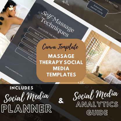 30 Massage Therapy Social Media Templates | Social Media Planner and Analytics Guide | Wellness, Spa and Self-Care Instagram Posts - Social Canvas