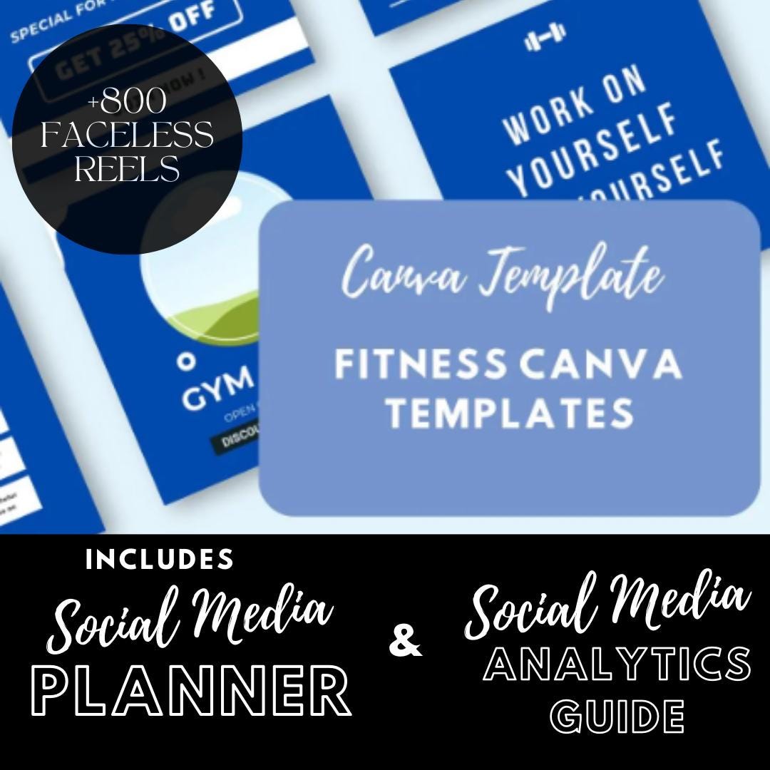 Fitness Canva Templates | Gym and Workout | Personal Trainer and Wellness Branding | Social Media Planner | 800 Faceless Videos - Social Canvas