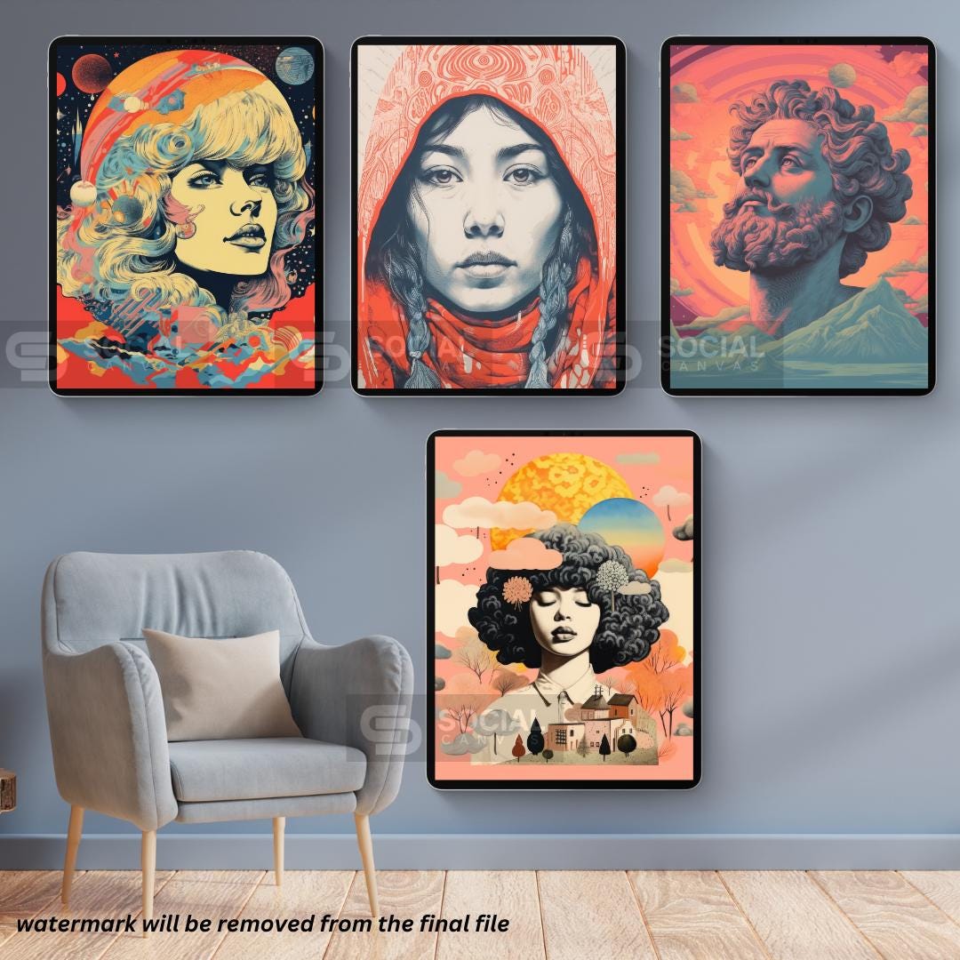 Blue Iced Donut Stack Art Print – Fun Pop Art Dessert Illustration – Colorful Retro Kitchen Decor | 200 Mega Bundle - Printable Wall Art - Social Canvas