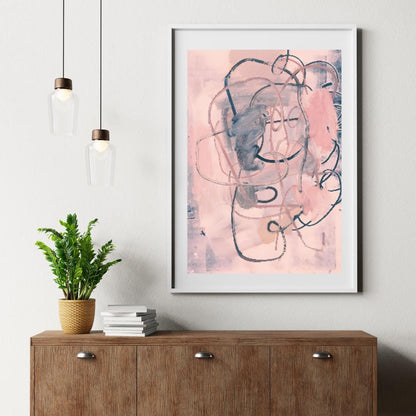 Abstract Pink and Grey Wall Art | Modern Minimalist Expressionist Painting | Pastel Swirls and Shapes for Contemporary Home or Office Decor - Social Canvas