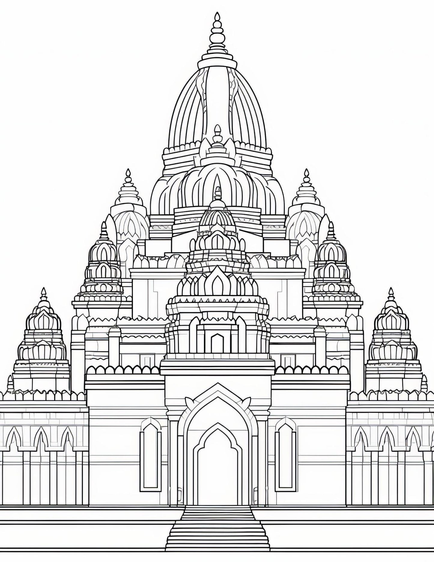 Temple Coloring Book | 25-Page Canva Template with Sacred Architecture Designs | Spiritual & Cultural Landmark Coloring Pages - Social Canvas