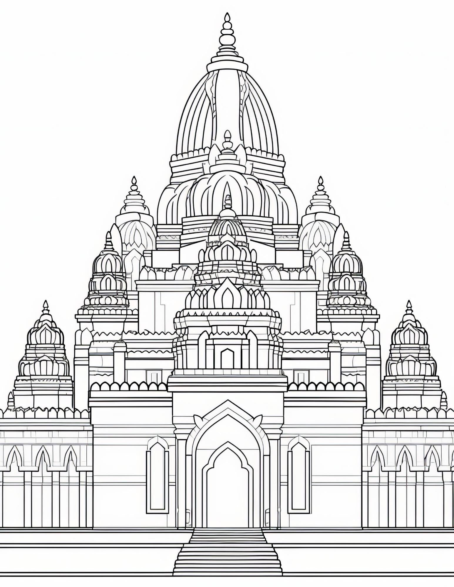Temple Coloring Book | 25-Page Canva Template with Sacred Architecture Designs | Spiritual & Cultural Landmark Coloring Pages - Social Canvas