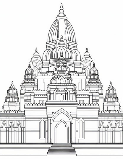 Temple Coloring Book | 25-Page Canva Template with Sacred Architecture Designs | Spiritual & Cultural Landmark Coloring Pages - Social Canvas