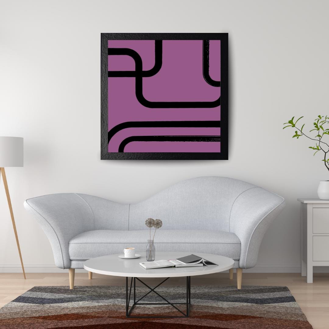 Geometric Abstract Wall Art | Modern Minimalist Purple and Black Design | Mid-Century Inspired Retro Print for Home or Office Decor - Social Canvas